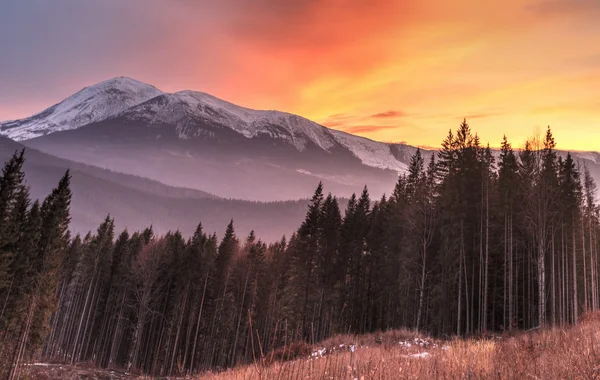 Coucher de soleil panoramique dans les Carpates ukrainiennes. . — Photo