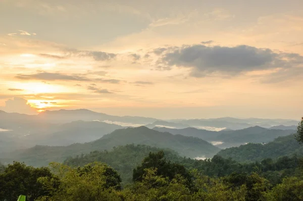 Povaha světla a ranní mlhy, sever Thajska. — Stock fotografie
