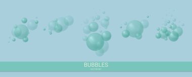 Pale green bubbles. Set of different combinations of blue and green bubbles.  Abstract minimal design in pastel color. Modern banner, web poster, flyer, stylish brochure, greeting card. 