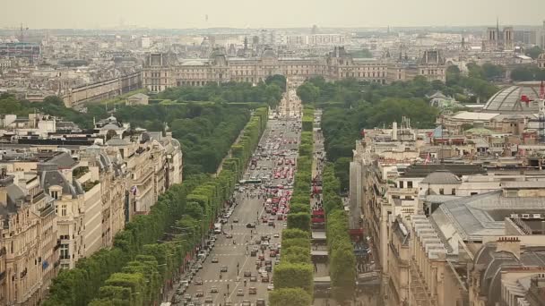 Champs Elysées in Parijs Frankrijk luchtfoto — Stockvideo