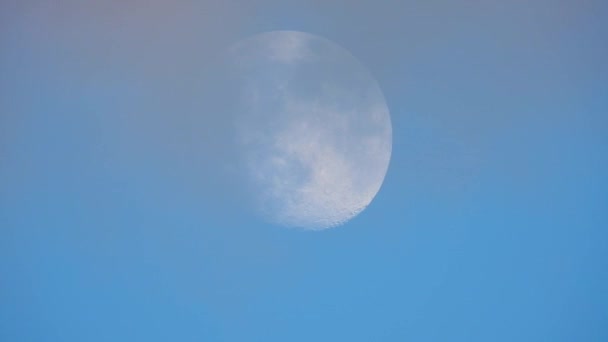 Lua Enorme Com Crateras Céu Azul Som Natural Lua Está — Vídeo de Stock