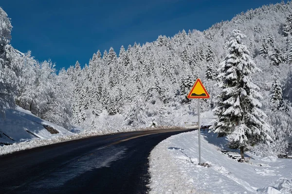 Snowy Bergweg Pas Winter — Stockfoto