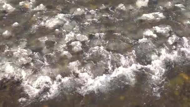 Câmara Lenta Inverno Belo Rio Montanha Corre Sobre Pedras Primavera — Vídeo de Stock