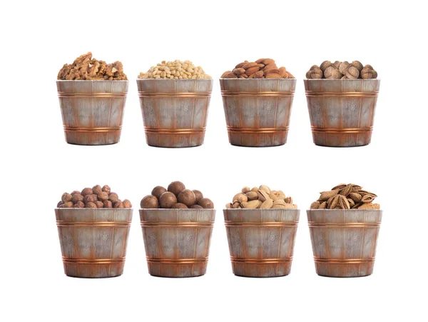 Různé Typy Ořechů Izolovaných Bílém Pozadí — Stock fotografie
