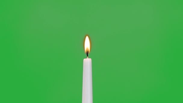 Bílá Svíčka Hoří Zelené Obrazovce — Stock video