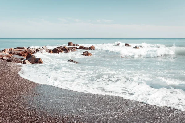 Beautyful Seashore Boulders Ventimiglia Liguria Region Italy Monochrome Minimalistic Toning — Stock Photo, Image