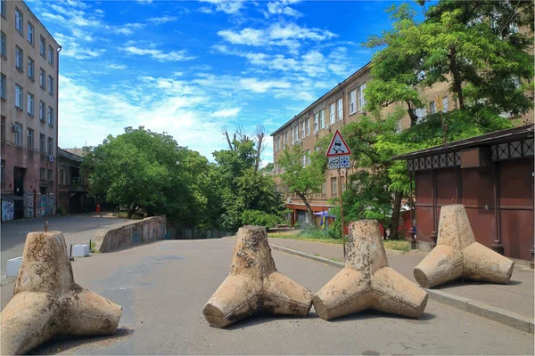 Photo Taken Ukraine War Picture Shows Concrete Tank Hedgehogs Streets — Stock Photo, Image