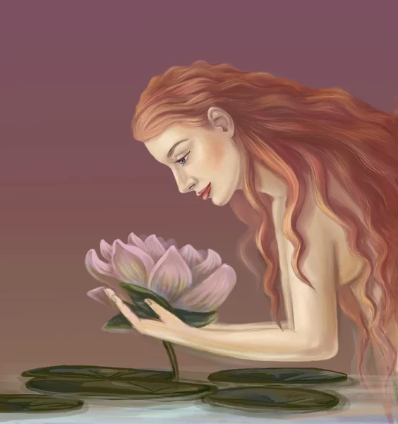 Girl with a lotus flower — Stock Photo, Image