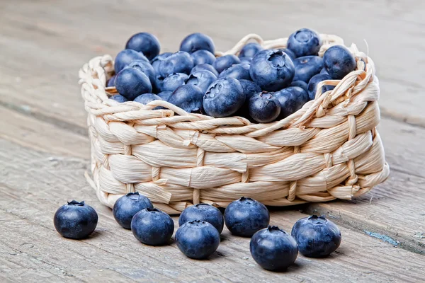 Panier plein de bleuets frais — Photo