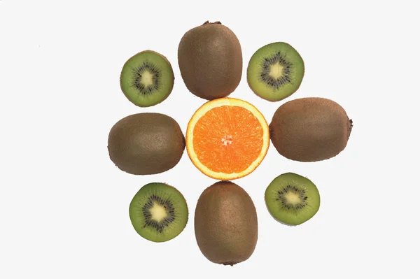 Kiwi and orange fruit isolated on white — Stock Photo, Image