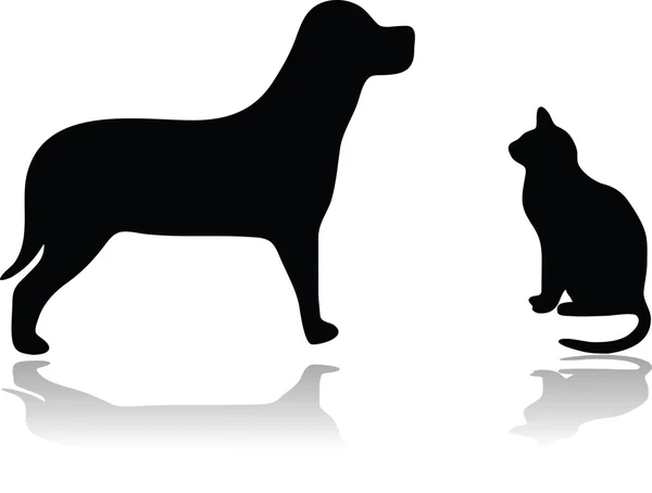 Perro y gato negro — Vector de stock
