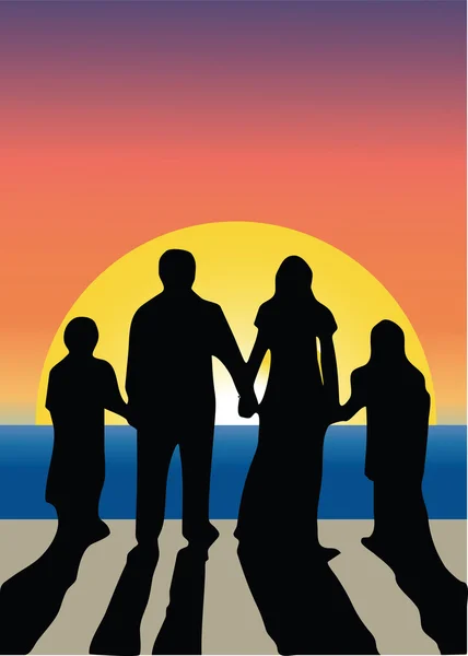 Family at sunset — Stock Vector