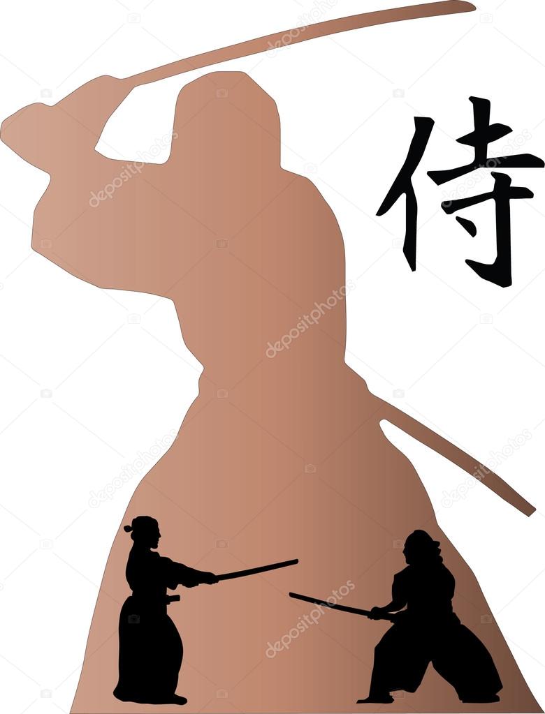 Samurai battle with big shadow