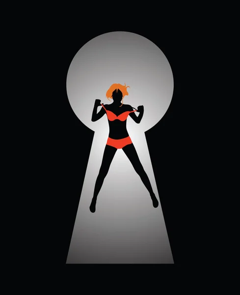 Silhouette d'une femme vue à travers un trou de clé — Image vectorielle