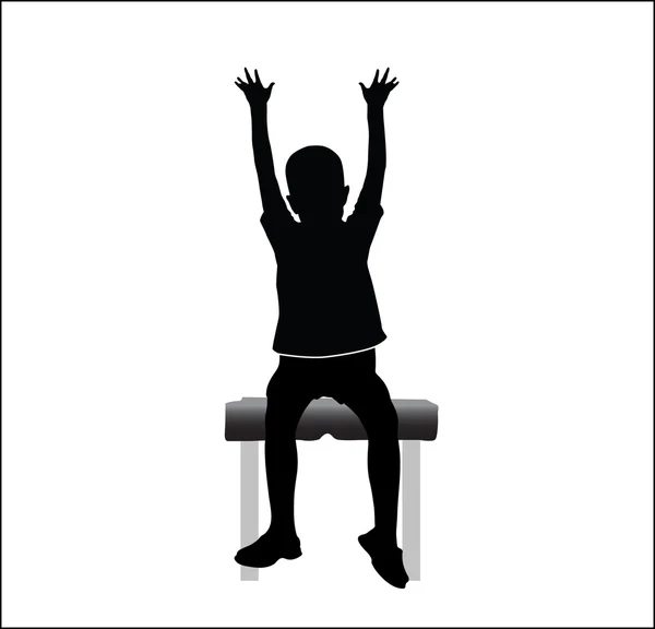 Junge sitzt mit erhobenen Händen auf Stuhl — Stockvektor