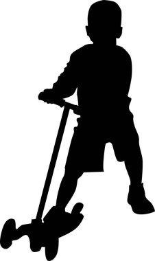 Scooter 'a binen küçük çocuk vektör çizimi izole edildi.