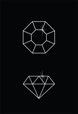 Siyah üzerine izole edilmiş elmas şekilli vektör çizimi