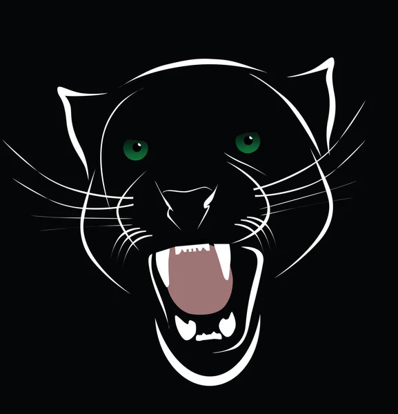 Angry Black Panther Roaring Portrait Tattoo Hand Draw Vector Silhouette — Stockvektor