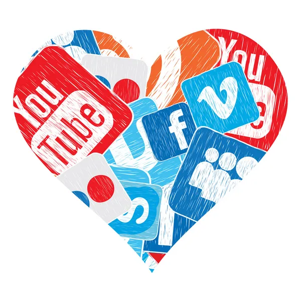 Corazón de los iconos de las redes sociales — Vector de stock