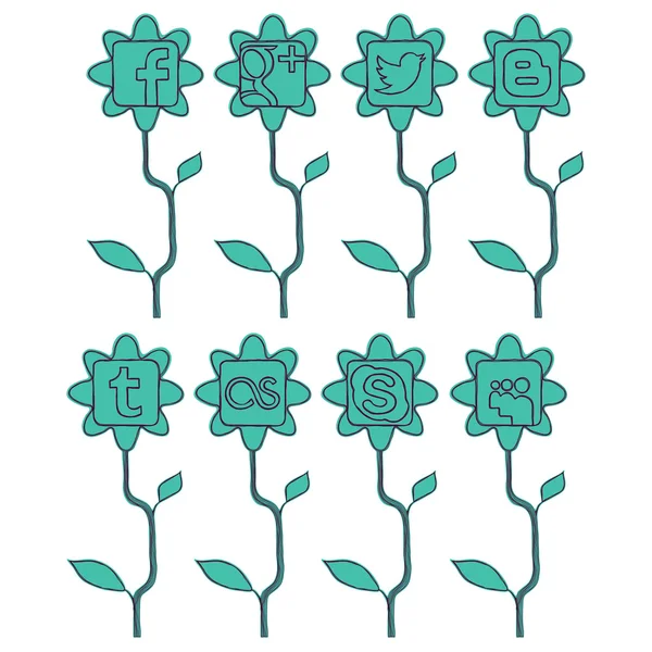Lente pictogrammen van sociale netwerken siluet emerald — Stockvector