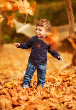 Sonbahar parkında küçük bir çocuk