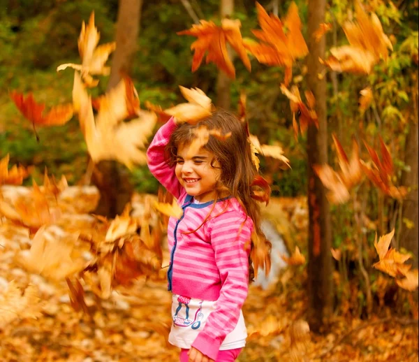 Bambina nella foresta autunnale — Foto Stock