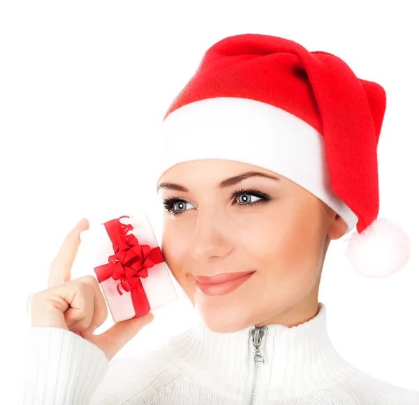 Santa flicka med presentask — Stockfoto