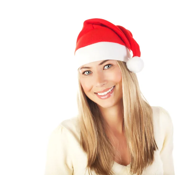 Leuk meisje in Kerstman hoed — Stockfoto