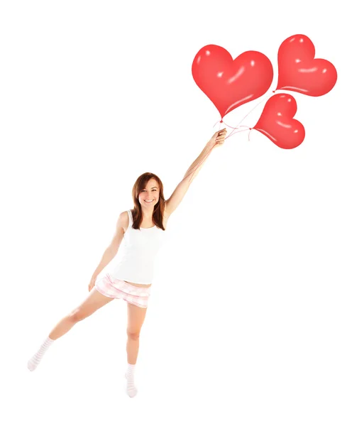 Girl with heart balloons — Stock Photo, Image