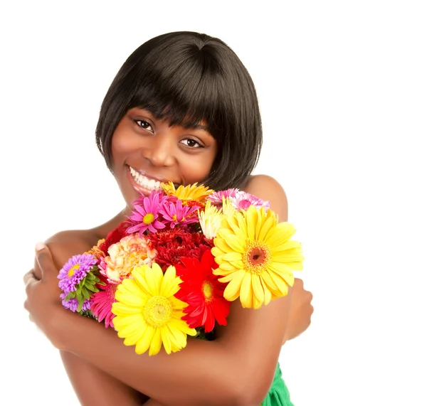 Αφρικανική γυναίκα με λουλούδια — Φωτογραφία Αρχείου