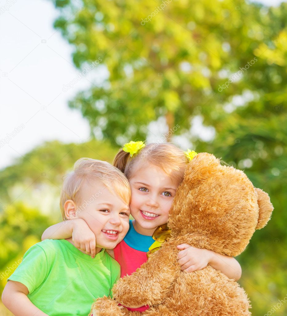 Happy children on backyard