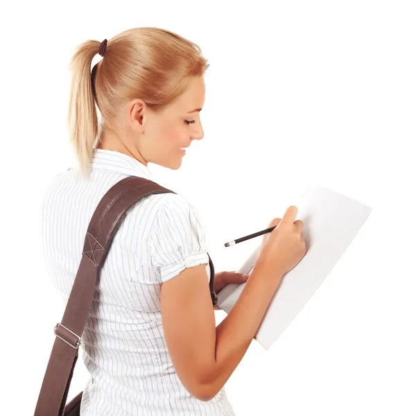 Estudiante chica escribiendo exámenes — Foto de Stock