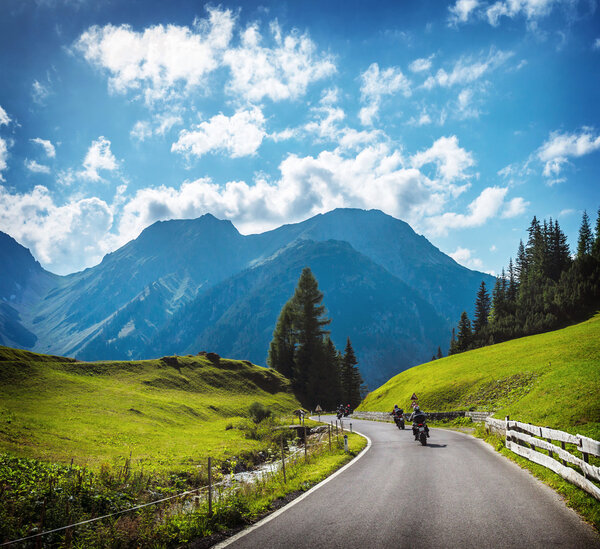 Group of motorbikers in the mountains