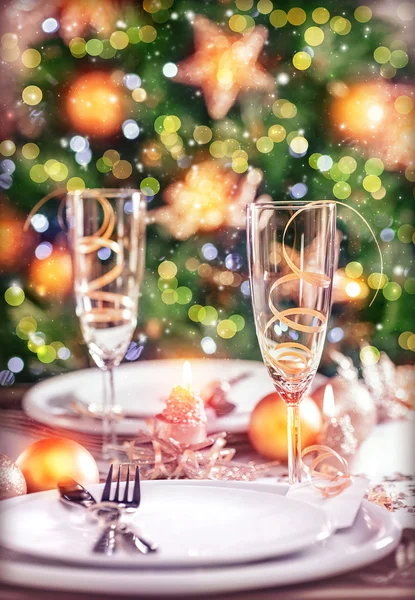 New Year table setting — Stock Photo, Image