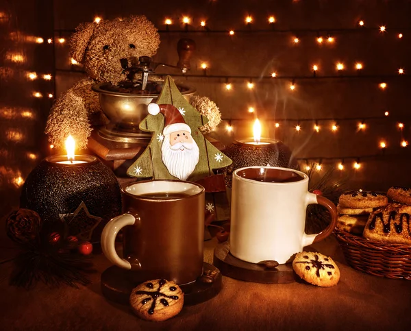 Caffè natalizio con biscotti — Foto Stock