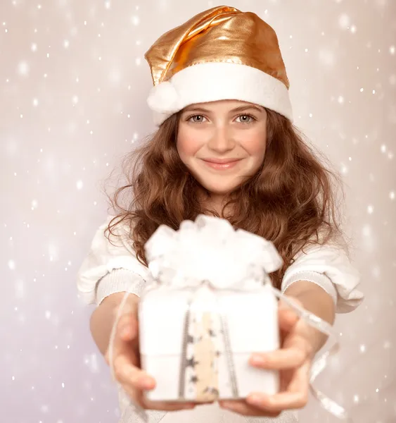 Santa girl with present — Stock Photo, Image