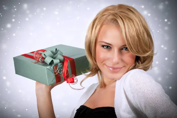 Sexy girl with present box — Stock Photo, Image