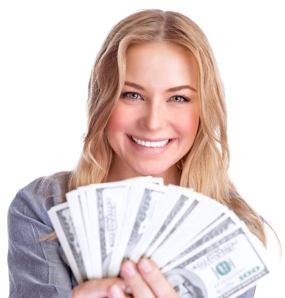 Cute girl winning money — Stock Photo, Image