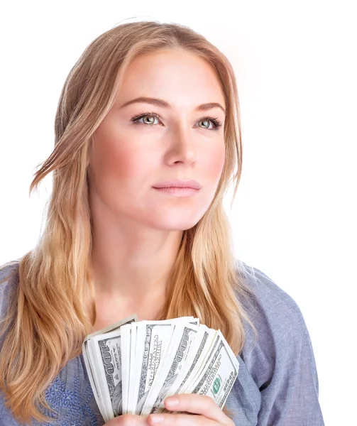 Happy woman with money — Stock Photo, Image