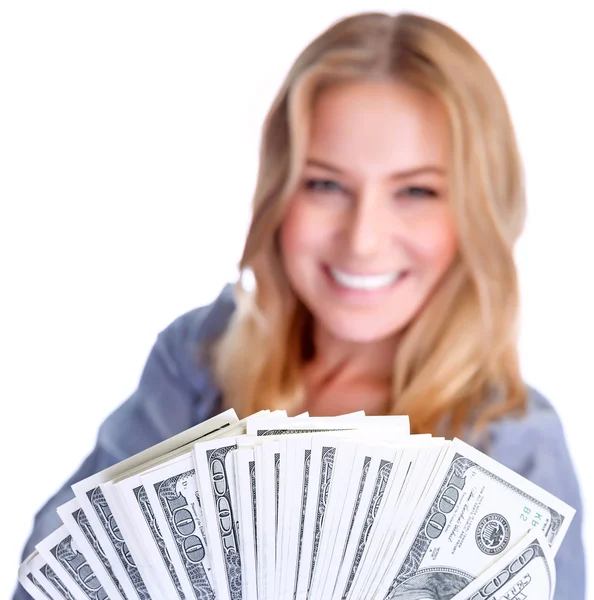 Cute girl winning money — Stock Photo, Image