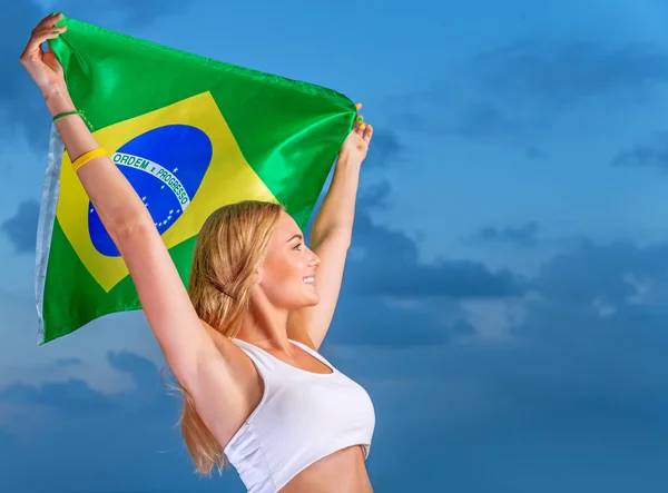 Happy fan of Brazilian football team — Stock Photo, Image