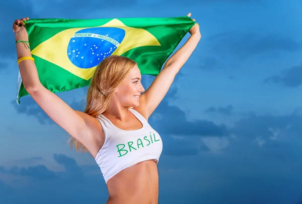Happy fan of Brazilian football team — Stock Photo, Image