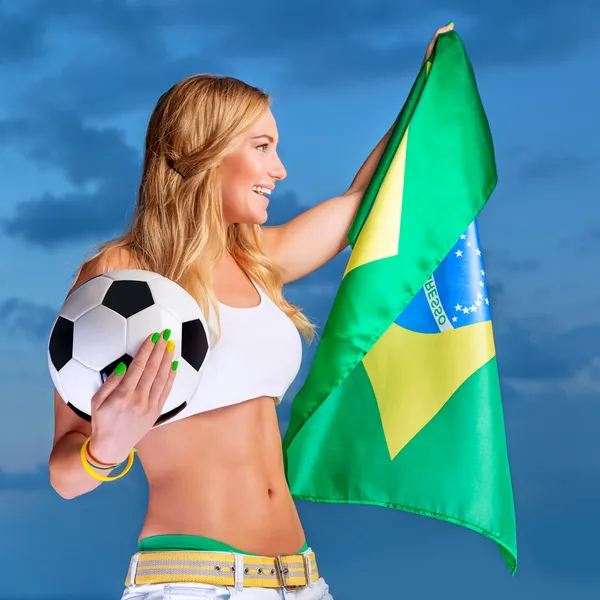 Szczęśliwy fana Reprezentacja Brazylii w piłce nożnej — Zdjęcie stockowe