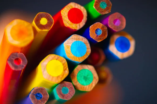 Abstract Colorful Background Bright Different Pencils Preschoolers Fine Arts Items — Stock Photo, Image