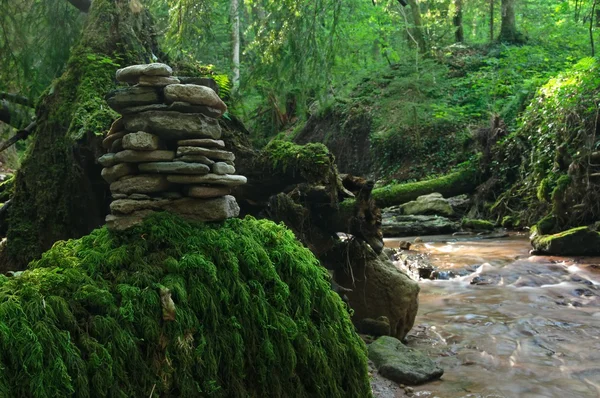 Piedras sobre una roca junto al río —  Fotos de Stock