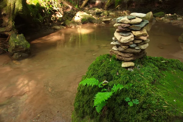 Piedras sobre una roca junto al río —  Fotos de Stock