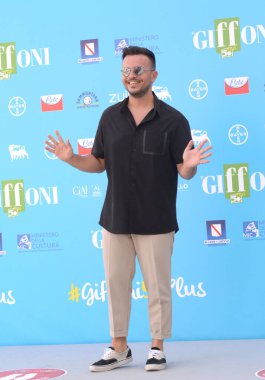 GiFFONI VALLE PİANA - 30 Temmuz 2021: Andrea Sannino Giffoni Film Festivali 50 Plus - 30 Temmuz 2021 Giffoni Valle Piana, İtalya.