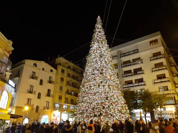 Italia Veduta Dell Albero Natale Salerno Dicembre 2021 — Foto Stock