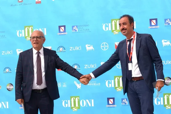 Giffoni Film Festivali 50 Plus 'ta 30 Temmuz 2021' de Giffoni Valle Piana, İtalya 'da Claudio Gubitosi ve Stefano Pisani.