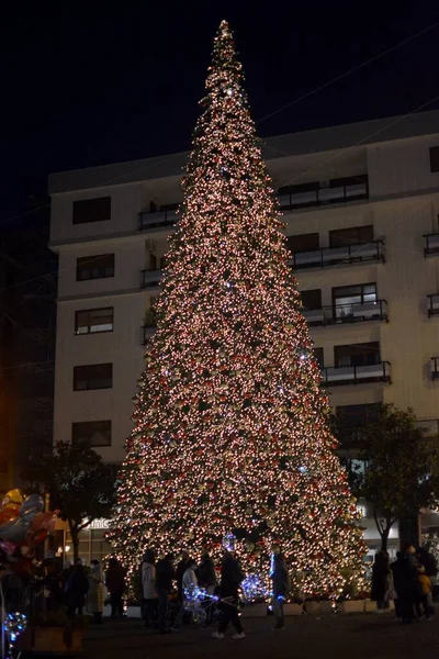 Ιταλία Άποψη Του Χριστουγεννιάτικου Δέντρου Στο Σαλέρνο Δεκεμβρίου 2021 — Φωτογραφία Αρχείου